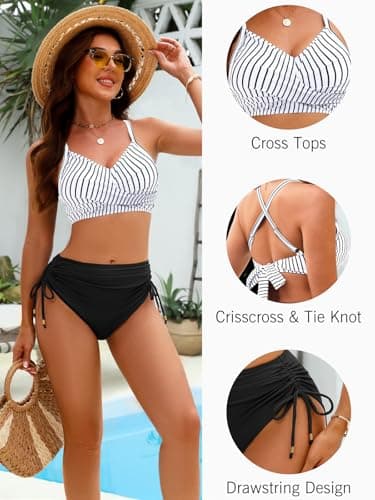 GKBK Womens High Waisted Bikini Sets Tummy Control Drawstring Swimwear Bathing Suit Crisscross Tie Back Swimsuits view 5