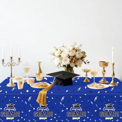 Labrostar Graduation Decorations 2026 Graduation Tablecloths Congrats Grad Table Cover for Class of 2026 Graduation Party Decorations Table Decor Party Supplies 3Pcs Blue view 5