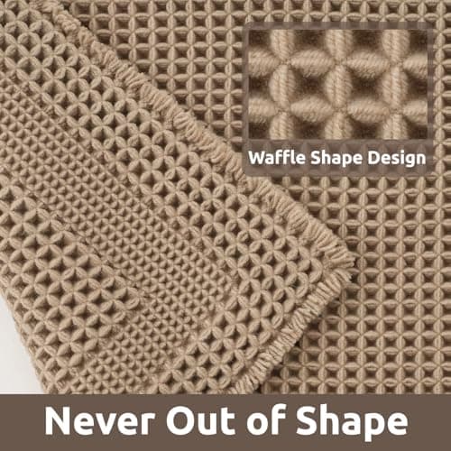 AMOAMI Waffle Bath-Mat, Absorbent Bath Mats for Bathroom Non Slip, Machine Washable Bathroom Rugs with Tassels Ultra Soft Boho Bath Rugs for Floor 2'x4'(24"x48") Beige view 3