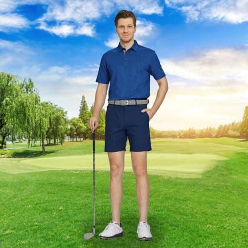 M MAELREG Mens Polo Shirts Short Sleeve Dry Fit Jacquard Performance Moisture Wicking Casual Pocket Golf Shirts for Men view 2