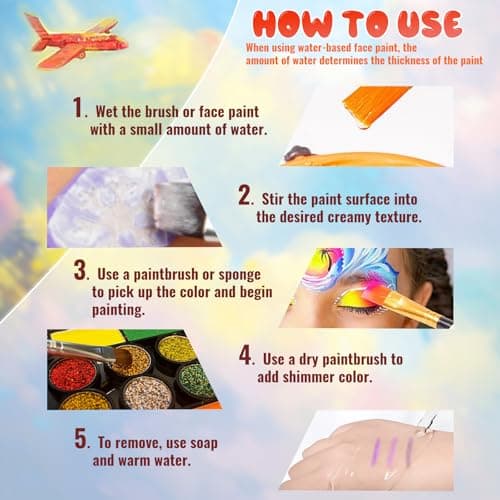 42 Color Face Paint Kit for Kids – Non-toxic Water-Based Makeup Palette with Stencils, Brushes & Gems – Face Painting Kit for Kids Ideal for Halloween, Parties, Festivals, Body Art & More view 3