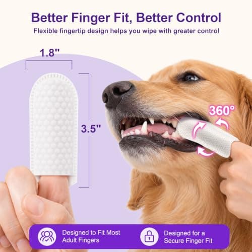 Dog & Cat Dental Finger Wipes, 3D Pearl-Patterned & Raised Dotted Dual-Sided Teeth Wipes, Reduce Bad Breath & Plaque Tartar, Alcohol-Free Gentle Formula, Flip-Top Design for Easy Access - Unscented view 6
