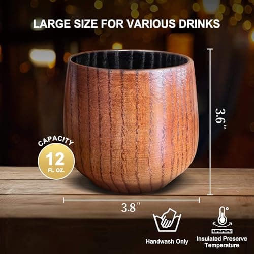 Charred Wooden Bourbon Drinking Glass, Bourbon Gifts for Men – 12 Oz Wooden Old Fashioned Glasses Set Whiskey Tumbler | Birthday Whiskey Gifts for Men, Dad or Brother Original Bourbon Tumbler (2 Pack) view 2
