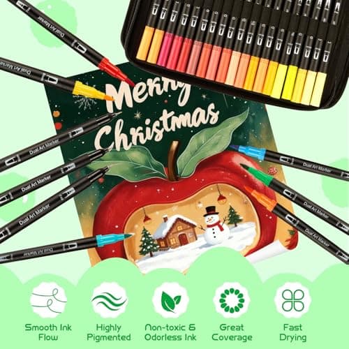 Dual Tip Markers for Adult Coloring Books No Bleeding – Gel Acrylic Paint (Fine & Brush) Pen for Drawing, Rock Painting, Journaling, Non Bleed Art Marker Pencil Set for Kids/Teens Washable. 12 Colors view 3