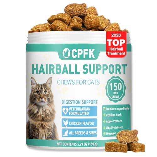 CPFK Cat Hairball Remedy Treats, 150 Soft Chews Cat Hair Ball Treatment Furball Control Relief Helps Eliminate and Prevent Hairballs for Indoor Cats Supports Skin and Coat Digestion Chicken Flavor — image 1