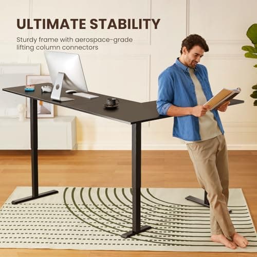 ErGear L Shaped Standing Desk, 75" x 63" Electric Adjustable Height Sit Stand Desk, Ergonomic Large Computer Table, Left & Right Interchangeable Installation, Suitable for Home Office Use, Black view 4