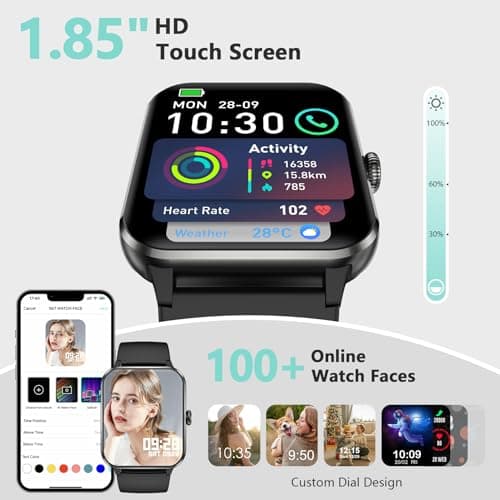 Blackview 2026 Smart Watch (Answer/Make Calls), Fitness Watch for Men and Women with Heart Rate/SpO2/Sleep Monitor/2 Straps, 100+ Sports Modes, IP68 Waterproof Activity Tracker for Android/iPhone view 4