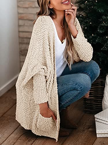 Saodimallsu Womens Chunky Popcorn Cardigan Oversized Cozy Long Sweaters | Trendy Casual,Open Front,Fuzzy Knit,Soft Comfy,Batwing Long Sleeve,Warm Fall Winter,Boyfriend,Daily Wear view 3