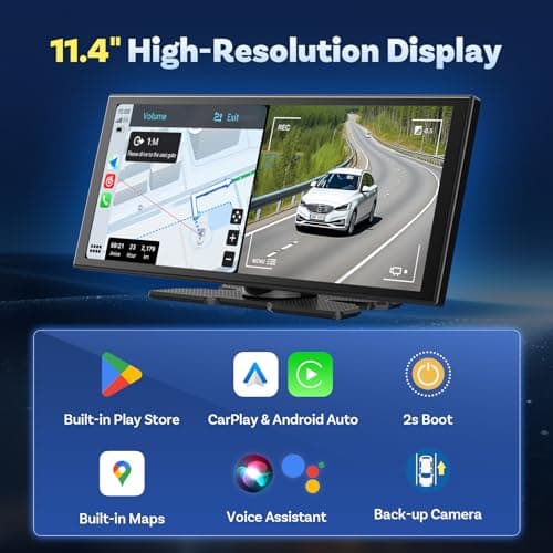 OTTOCAST OttoScreen AI, 11.4" Portable CarPlay Screen for Car with YouTube and Backup Camera for iPhone(iOS 8+) Android Auto(Android 11+), Built-in Apps, Voice Control, Android 15 OS view 2
