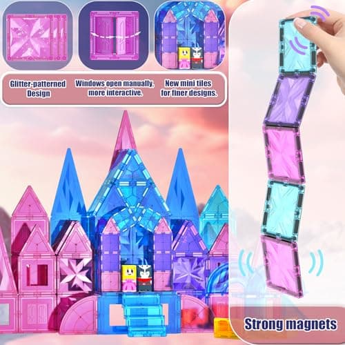 SKTMYY 114pcs Magnetic Tiles for Kids, 3D Diamond Princess Ice Castle view 3
