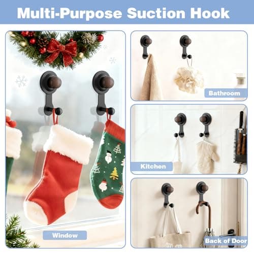 Suction Cup Hooks for Shower,Wreath Hangers for Front Door,Removable No-drill Suction Cup Hook for Door Wreaths/Glass Window/kitchen,Ideal for Holiday/Christmas Door Decoration(2 pcs - 4 suction cups) view 4