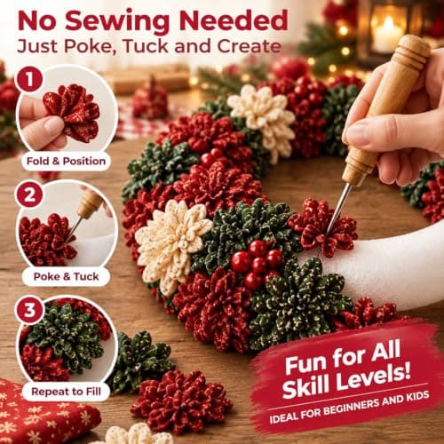 Fabric Poke Wreath DIY Kit, Christmas Craft Set for Wreath Making Decor view 4
