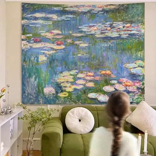Avinyl Monet Waterlily Wall Tapestry, Green Floral Plant Art Poster for Bedroom Girls Boys, Small Nature Flower Pond Wall Hanging, Watercolor Tapestries for Living Room Dorm Decor 39in X 51in view 3