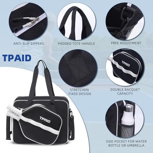 TPAID Pickleball Bag for Women Men, Paddle Tote with Shoes Compartment & Wet Pocket, Multi-Functional Court Bag for 2 Rackets, Balls, Accessories, Gift for Players view 5