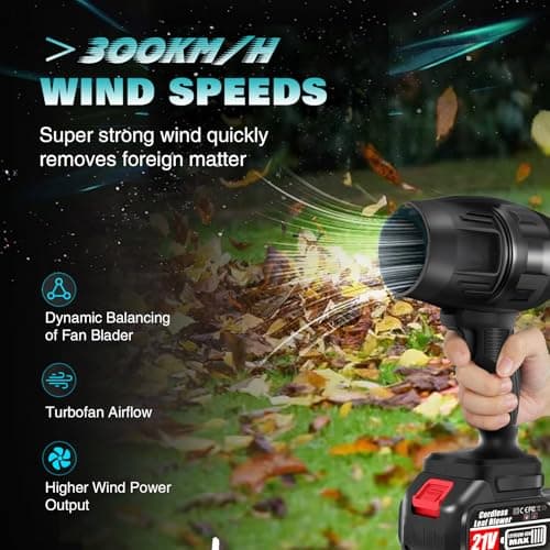 Handheld Electric Cordless Leaf Blower, 450,000RPM High-Speed Motor Jet Fan Air Blower with 2 Battery Operated & Charger, Lightweight Leaf Blower for Patio Cleaning, Lawn Care, Blowing Leaves and Dust view 2
