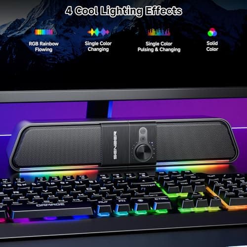 SENZER CS20 2 in 1 Bluetooth Computer Speakers for Desktop, USB Plug & Play Clear Sound PC Speakers with RGB Light, Monitor Sound Bar with Volume Knob, Gaming Speaker for PC Laptop Phone Tablet view 6