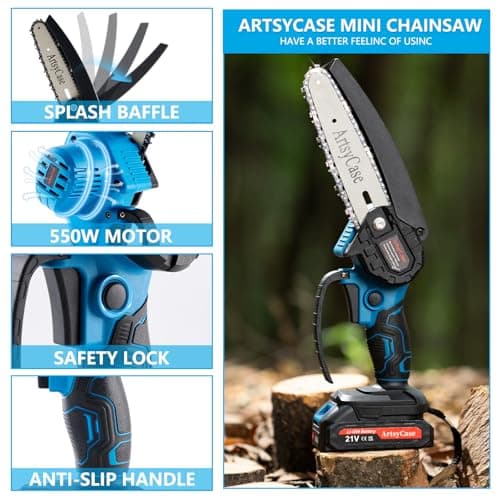 ArtsyCase Mini Chainsaw 6-inch Cordless, Portable chainsaws, Small Handheld Chain Saw for Tree Trimmer, Wood and Bamboo Cutting, Chain saws Gifts for Husband, Dad(2 Batteries+ 2 Chains+ 2 Bars) view 6