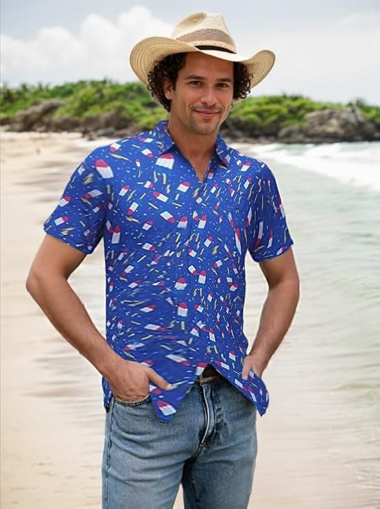 Men's Hawaiian Shirt Funky Blue Beach Printed Tropical Beach Shirt Casual Button Down Short Sleeve Floral Shirts Tops view 3