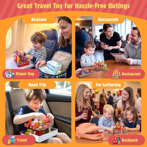 Mini Magnetic Tiles Set with Fire Rescue|Travel Magnet Tiles for Boys | Fire Truck,Firemen,Road,Rescue Helicopter Mini Magnetic Travel Set|Construction Building Blocks for 3+ Year Old Birthday Gift view 6
