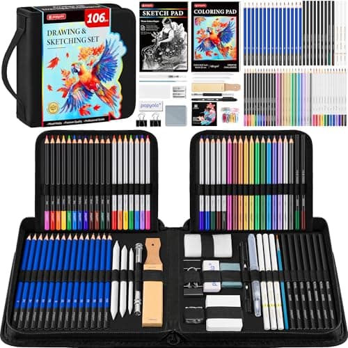 106 Pack Art Supplies Sketching Kit with 3-Color Sketchbook, Coloring Book, Tutorial, Graphite Colored Charcoal Watercolor & Metallic Pencils, Drawing Supplies Gift Case for Artists Beginners Adults — image 1