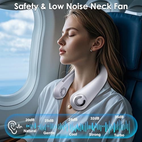 AUIIAH Neck Fan - Portable Personal Cooling Bladeless Around the Neck Fans that Blow Cold Air Rechargeable with 5 Speeds, Neck Support for Hot Flashes, Disneyland, Travel, Cooler Gift for Women Men view 4