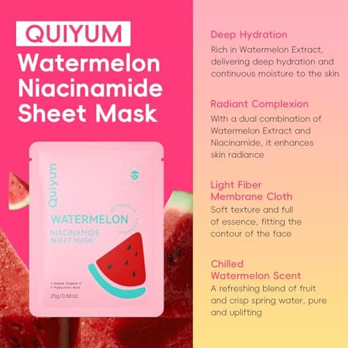 QUIYUM 14 Pack Watermelon Niacinamide Sheet Mask - Hydrating Facial Masks for All Skin Types, Skincare Set, Spa Gift for Women & Teens view 2