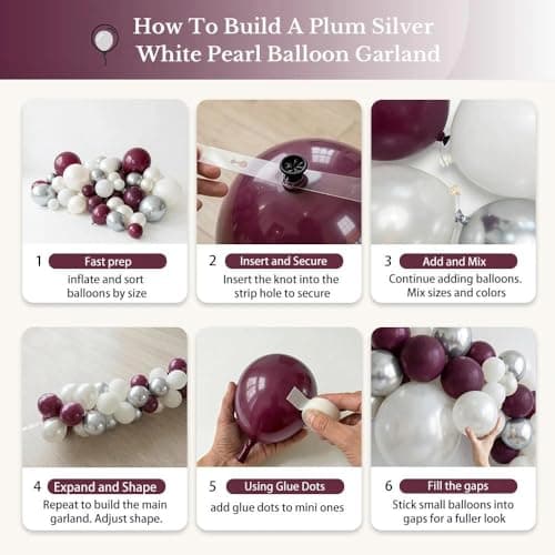 Double Stuffed Burgundy & Pearl White Balloon Arch Garland Kit, Dark Plum Purple Balloons with Silver Foil Stars for Mother's Day,Graduation,Wedding,Bridal,Baby Shower,Birthday Party view 5