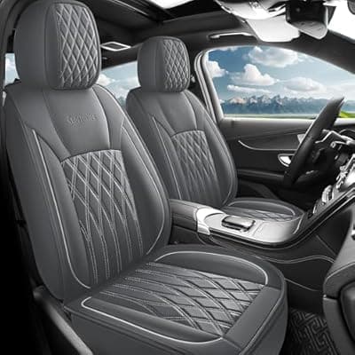 crossmiles Car Leather Seat Cover，Protector Seat Waterproof Automotive Seat Covers Full Sets Super Breathable Universal Fit Cover for Most Car Fount and Back，（Grey-Wave，5pcs）
