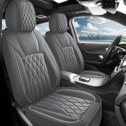 crossmiles Car Leather Seat Cover，Protector Seat Waterproof Automotive Seat Covers Full Sets Super Breathable Universal Fit Cover for Most Car Fount and Back，（Grey-Wave，5pcs） — image 1