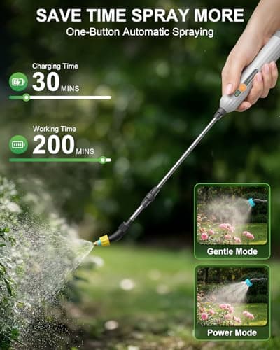 Battery Powered Garden Sprayer 2 Gallon, Electric Pump Sprayer with 3 Mist Nozzles, Rechargeable Handle, Telescopic Wand, Adjustable Strap, Water Spray Weed Sprayer for Lawn, Garden, Yard, Plants view 4