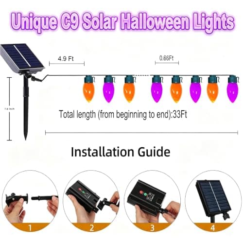 C9 Solar Halloween Lights,33ft 50LED Outdoor Halloween Lights,Orange Purple view 2