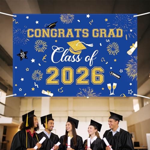 Oeyliz Graduation Decorations 2026 Congrats Grad Banner Class of 2026 Graduation Banner 2026 Graduation Decor Class of 2026 Banner High School College Celebration Party Supplies Yard Sign (Blue) view 2