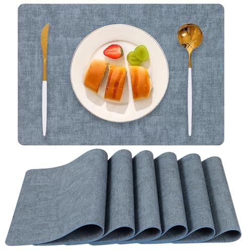 Boobezeen Faux Leather Placemats Set of 6, Heat Resistant Wipeable Washable Vinyl Place Mats, Waterproof Anti-Slip Dining Table Mats, Suitable for Indoor & Outdoor Use (Blue) — image 1