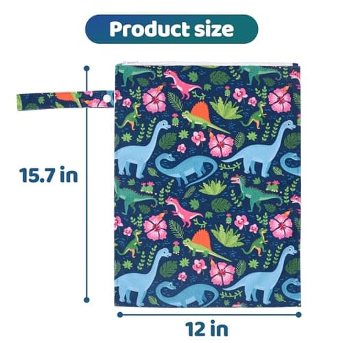 eaxin 2pcs Cloth Diaper Mess-proof Wet Bags,Waterproof Reusabel Travel Storage Stroller Daycare Soiled Baby Items Beach Pool Yoga Gym Bag for Wet Toddler Swimsuits-Leopard,Dinosaur view 3