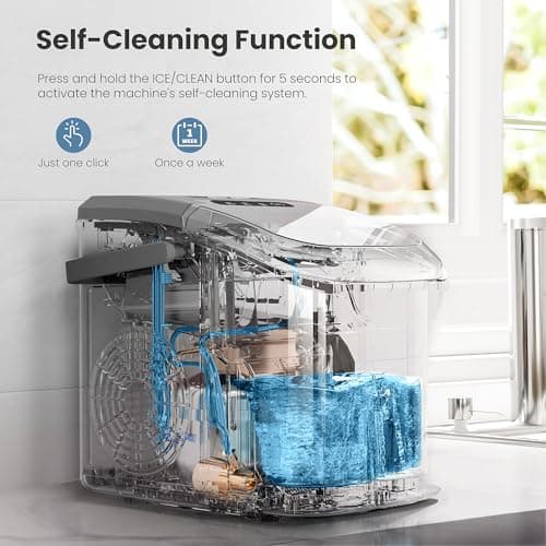 Portable Countertop Ice Maker Machine with Handle, 8 Bullet-Shaped Ice Cubes Ready in 6 Mins, 26Lbs/24H, Self-Cleaning Function with Ice Scoop and Basket for Home/Kitchen/Party (Grey) view 3