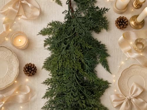 Cedar Garland 9FT Soft PE – Full & Lush Fireplace Mantel Decor | 162 lush tips, 3 lbs of full greenery — bendable soft PE for mantel, staircase & indoor outdoor Christmas decor. view 6