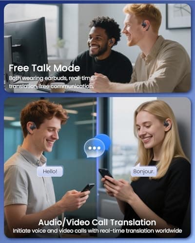 AI Translation Earbuds Real Time 164 Languages 80H Playtime Translator Ear Buds Audifonos Traductores Inglés Español Wireless Earphones Bluetooth AI Headphone for Travel Meeting Learning K08 Black view 3