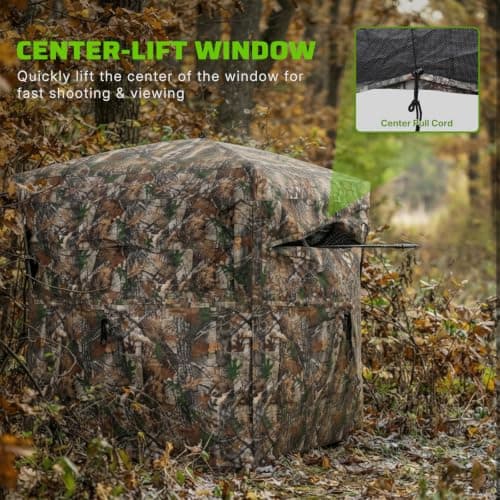 Hunting Blind 270° See Through, 2-3 Person Deer Blind, Pop Up Ground Blind | Dual-Door Design, Deer & Turkey Hunting, 135° Flip-Top Door, Silent Sliding Windows view 4