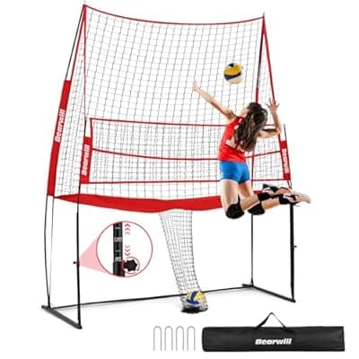 Bearwill Volleyball Training Equipment, Volleyball Practice Net System Update Freely Adjustable, Portable Volleyball Net for Backyard Indoor Outdoor Hitting Serving Passing Practice