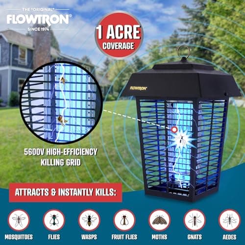Flowtron Electric Bug Zapper, 1 Acre Outdoor, 40W UV, 5600V Zap, Black | Protects yards, patios, and farms - octenol lure attracts and helps eliminate mosquitoes, flies, and gnats - UL listed view 5