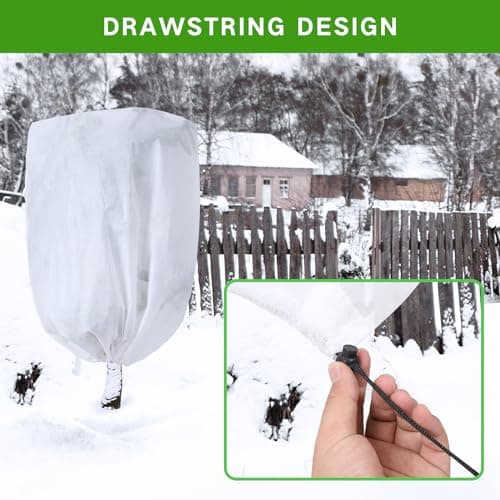 Garutom 2-Pack Plant Covers Freeze Protection 48" x 72" 2.2 oz, Frost Cloth Plants Jacket Drawstring Tree Cover for Outdoor Plants, Shrub Potted Plants Winter view 5