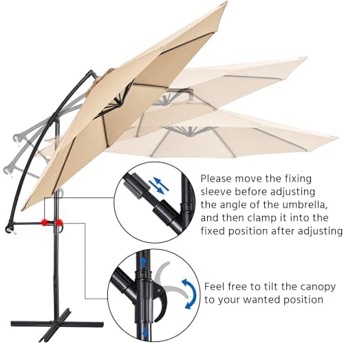 Yaheetech 10FT Patio Offset Umbrella - Cantilever Hanging Outdoor Umbrellas w/UV Protection & 8 Ribs & Handy Crank & Cross Base for Market/Garden/Lawn/Deck/Backyard/Pool - Tan view 4