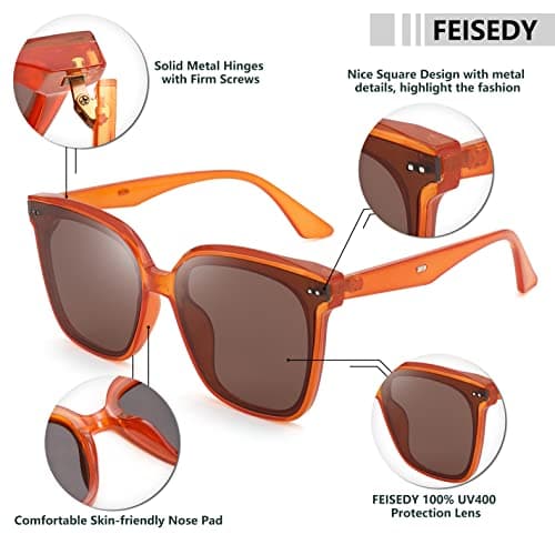 FEISEDY Retro Square Sunglasses Women Men Oversized Vintage Shades B4087 view 5