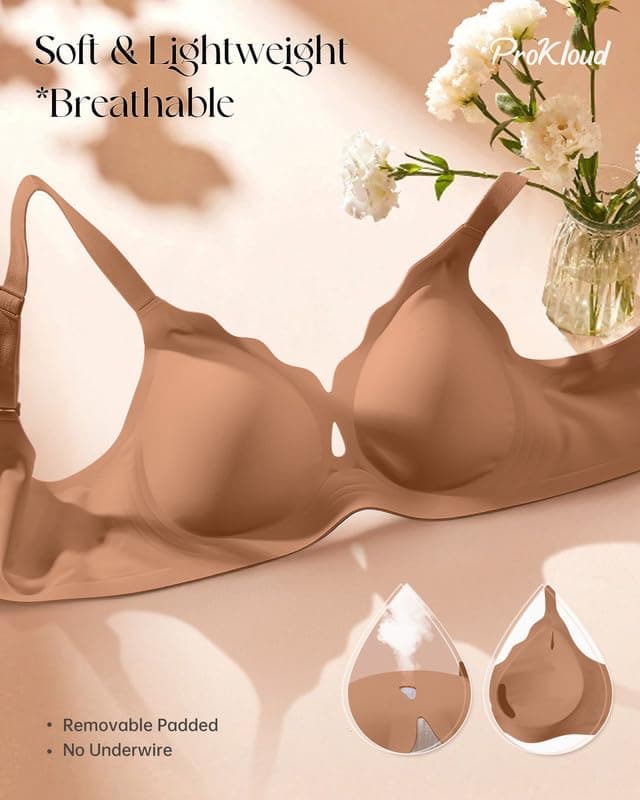 ProKloud Wireless Bras for Women Wave Push Up No Underwire Bralettes Seamless Full Coverage Support Lift Everyday Bra view 5