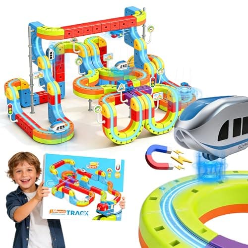 3D Infinity Cube Track Magnetic Electric Train Set for Kids 4 6 7 8,Toy Vehicle Playsets for Toddlers 3-5 Train Set Learning Gift,141 Pcs/2 car
