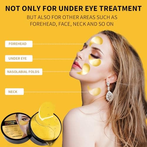 24K Gold Eye Masks for Dark Circles and Puffiness 70PCS, Under Eye Patches for Puffy Eyes Treatment, Under Eye Gel Pads w/ Collagen, Caffeine, Peptides for Eye Bags Treatment, Gel Eye Mask Skincare view 4