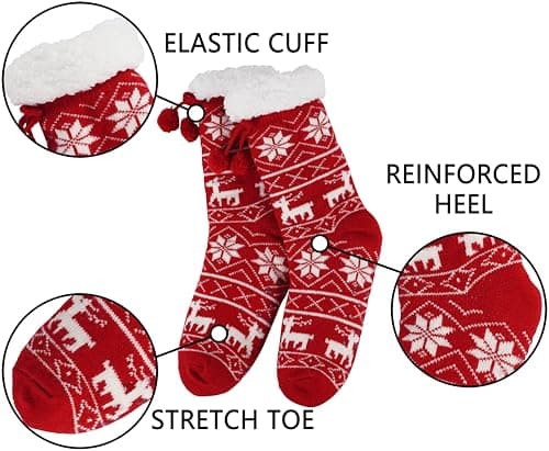BenSorts Women Non Slip Winter Thick Slipper Socks with Grippers Warm Fuzzy Socks Christmas Gifts view 4