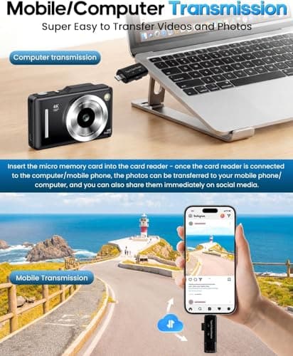 Digital Camera 4K for Kids-48MP Autofocus Vlogging Camera with 32GB Card, 16X Zoom, Anti-Shake, Compact Point and Shoot Camera for Teens Beginners, Birthday Gift Black view 6