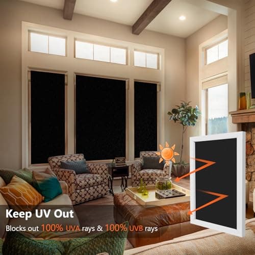 Kromapolis Blackout Window Privacy Film Total Light Blocking Room Darkening Window Covering, Removable Static Cling Frosted Glass Tint, Non-Adhesive, Black 17.5'' x 78.7'' view 3