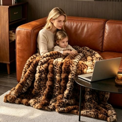 THRIVINGIVAN Leopard Print Fluffy Faux Fur Throw Blanket for Couch Bed | Soft Fuzzy Cheetah Print Faux Rabbit Fur Blanket, Cozy Plush Thick Warm Decorative Lap Throw for Women, 50x60, Brown view 3